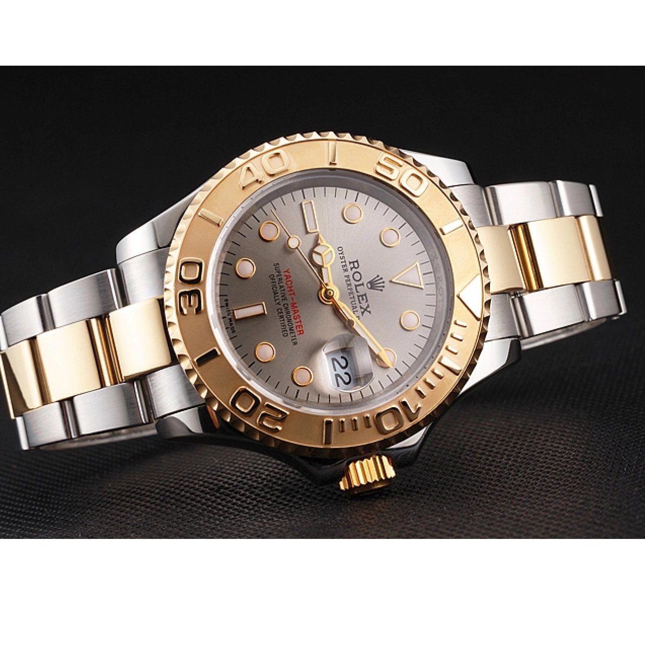Aaa replica Tone Two Stainless Dial Dial Gold Swiss Gray Yacht-Master Steel Case Bezel Rolex 0705